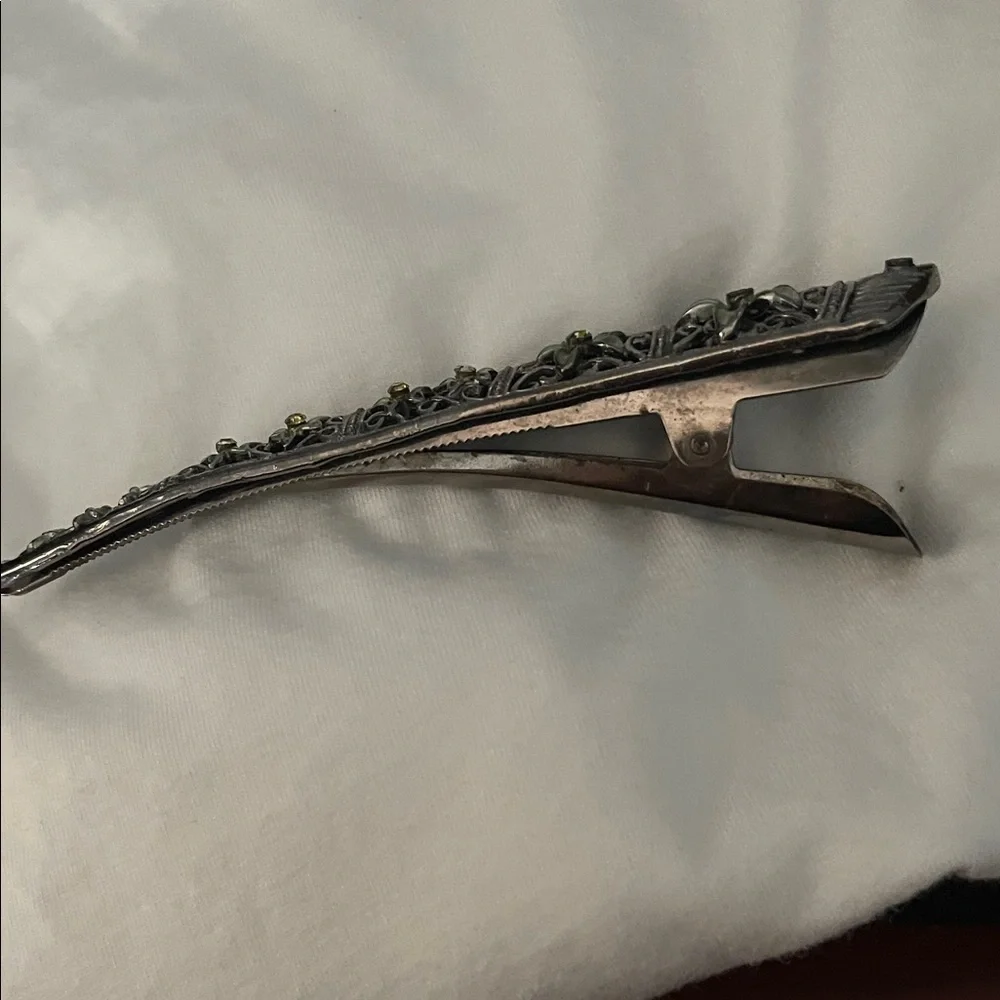 European Floral Silver Hair Clip